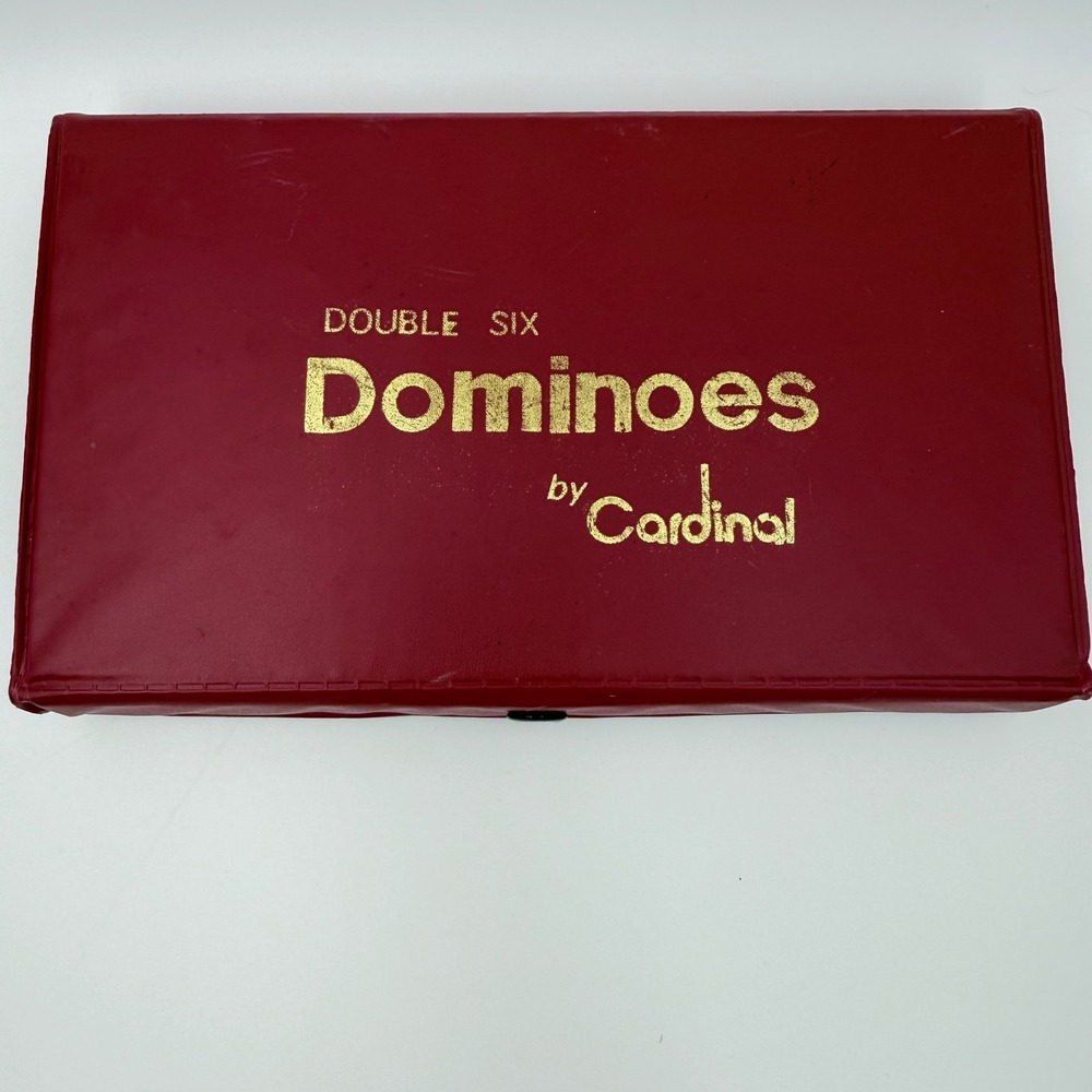 Cardinal Double Six Dominoes Set 28 Pieces Ivory Tiles Red Case